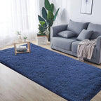 2x6 Runner Rug for Bedroom: Fluffy Shag Soft Washable Rugs Small Fuzzy Plush Indoor Carpet for Hallway Bedside Dorm Kids Girls Boys Room (Navy Blue, 2'x6')