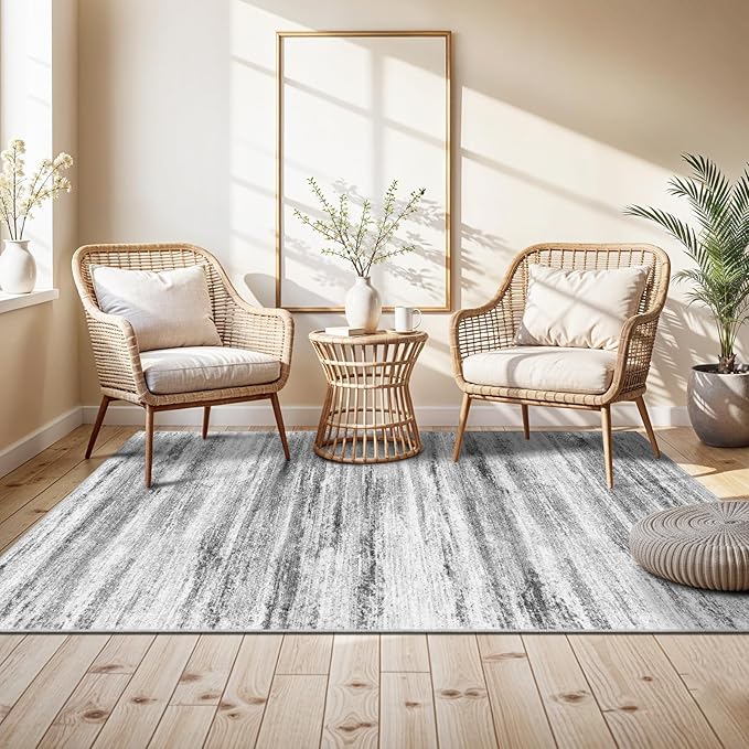 WIEVEDENS 4x6 Rugs for Living Room: Non-Slip Washable Area Rug for Hallway Entryway Kitchen Bedroom - Easy-to-Clean Stain and Water Resistant Carpet - Soft Low-Pile Throw Mat Grey