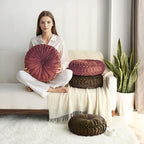 HIG Set of 2 Decorative Round Pleated Throw Pillows,Classy Accent Pumpkin Throw Pillows with Center Button,Vintage Velvet Floor Pillows for Sofa Vanity Chair Bed,Dusty Rose,14.5" Diameter(Ripple)