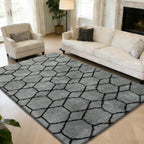 5x8 Shag Area Rug for Bedroom,Grey and Black Fluffy Rugs for Living Room