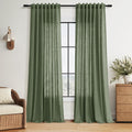 Nanspring Forest Green Linen Curtains 96 Inches Long for Living Room Light Filtering Semi Sheer Curtain Back Tab and Rod Pocket Wabi Sabi Boho Decor Drapes for Bedroom Office 52x96, 2 Panels