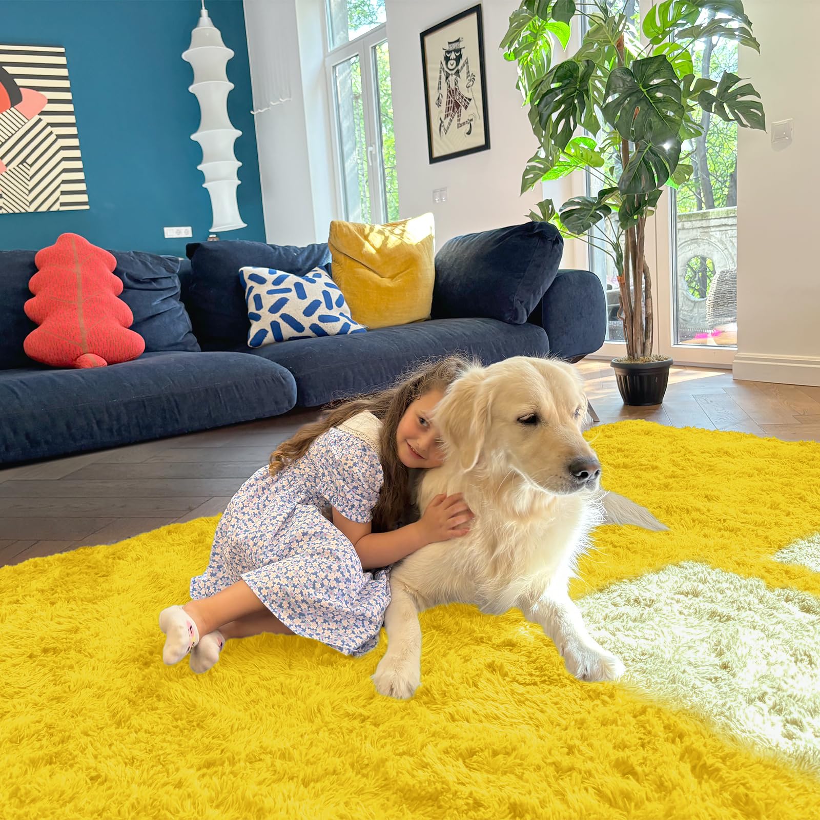 OLANLY 2x6 Machine Washable Runner Rugs for Hallway, Soft Fluffy Shaggy Bedside Rugs for Bedroom, Living Room, Indoor Floor Carpet for Kids Girls and Boys, Nursery Rooms, Home Decor Aesthetic, Yellow