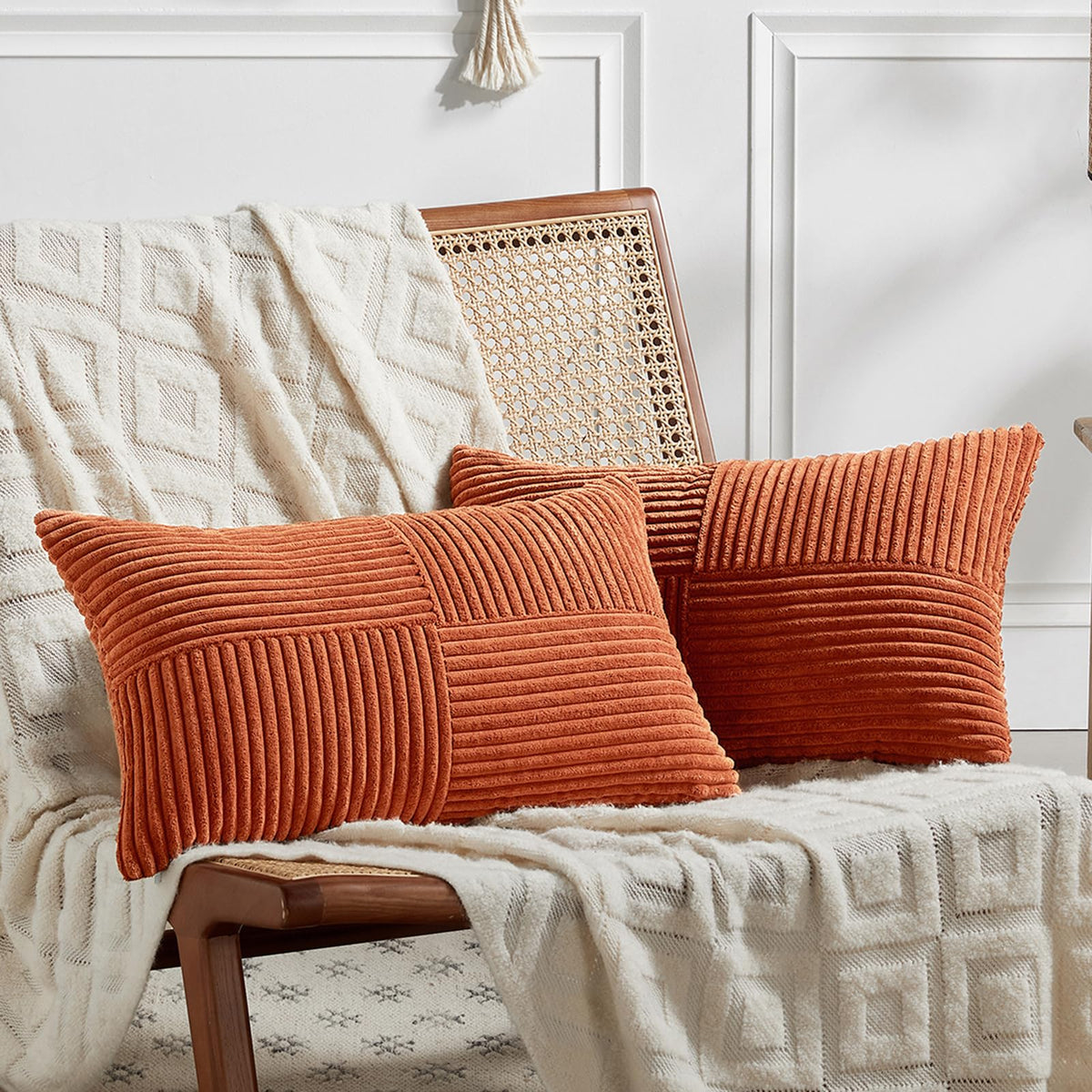 Fancy Homi 2 Packs Teal Lumbar Decorative Throw Pillow Covers 20x28 Inch for Living Room Couch Bed Sofa, Rustic Farmhouse Boho Home Decor, Soft Striped Corduroy Rectangle Accent Cushion Case 50x70 cm