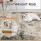 Area Rugs Living Room Rug - 4x6 Washable Modern Abstract Soft Neutral Non-Slip Carpet Large Indoor Floor Thin Carpets for Bedroom Dining Room Farmhouse Nursery Home Office Brown Black Grey