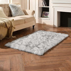 duduta White Black Faux Sheepskin Fur Rug 3x5 ft, Fluffy Shag Bedroom Dorm Nursery Playroom Carpet Rug Non Slip Washable