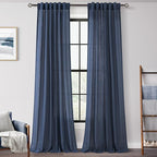 Navy Blue Curtains 120 inch Length for Bedroom Back Tab Light Filtering Semi Sheer Blue Living Room Curtains Linen Cotton Textured Indigo Blue Drapery Panel Modern Aesthetic Decor 42" Wx120" L