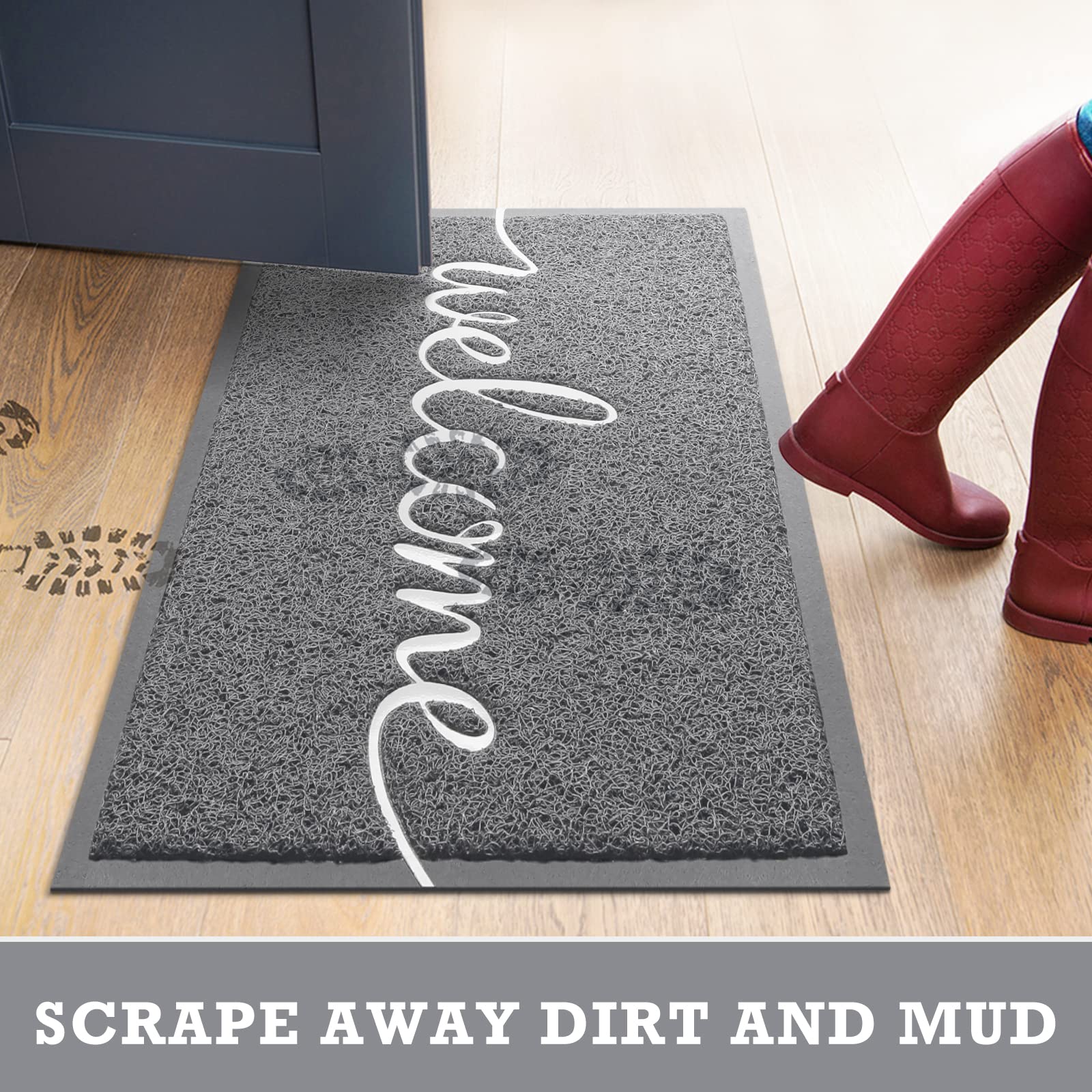 Grey Door Mat Welcome Mats Outdoor Indoor Doormat for Entryway Floor Mat