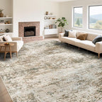 XLUEZ 9x12 Area Rug for Living Room, Washable Modern Abstract Large Area Rug Neutral Soft Non Slip Kids Rug Stain Resistant Indoor Carpet for Bedroom Dining Room Playroom Office(Brown, 9'x12')