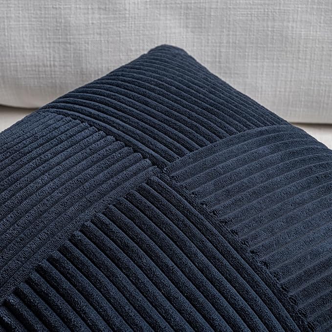 Fancy Homi 2 Packs Navy Blue Lumbar Decorative Throw Pillow Covers 16x28 Inch for Living Room Couch, Rustic Farmhouse Boho Home Decor, Soft Striped Corduroy Rectangle Accent Cushion Case 40x70 cm