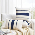 Fancy Homi Set of 1 Navy Blue Lumbar Decorative Throw Pillow Covers 16x24 Inch for Couch Bed Sofa Living Room, Aesthetic Modern Organic Farmhouse Home Decor, Soft Cotton Woven Textured Cushion Case