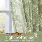 jinchan Linen Floral Curtains for Living Room with Printed Flower 84 Inches Long Light Filtering French Country Back Tab Rod Pocket Sage Green Window Curtain Set Farmhouse Drapes 2 Panels