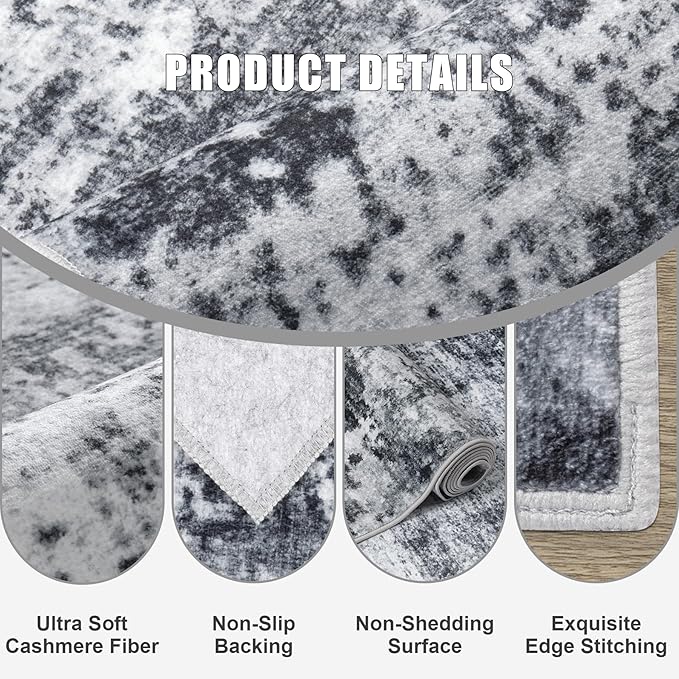 FXRHLP Area Rug Living Room: 4x6 Modern Washable Soft Carpet Dark Black