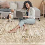 6x9 Area Rugs for Living Room: Washable Moroccan Geometric Boho Rug Farmhouse Non Slip Stain Resistant Large Rug Low Pile Soft Carpet for Bedroom Dining Room Home Office Kids Room (Light Brown,6'x9')