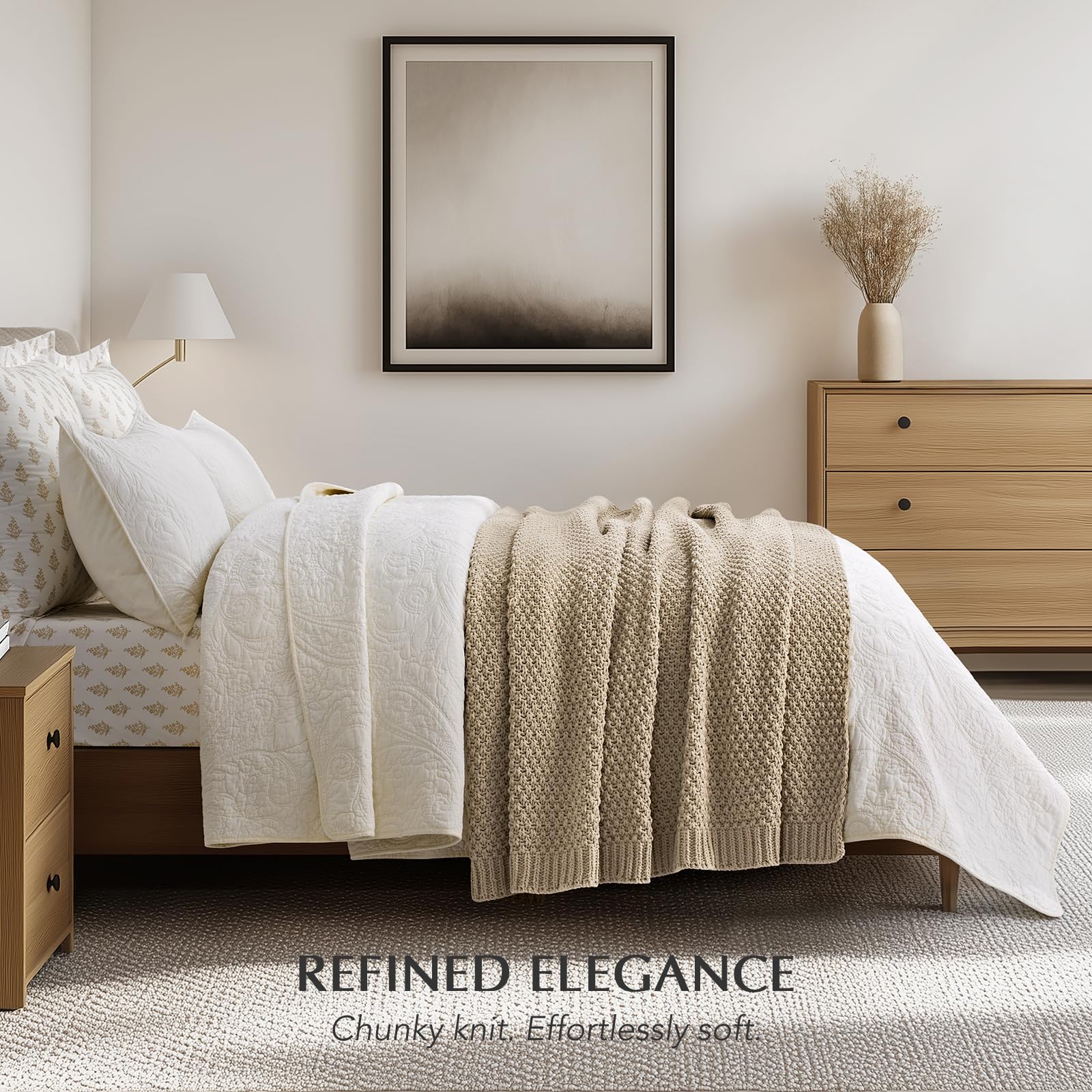 EVERGRACEHOME Chunky Chenille Knit Throw Blanket, 60 x 80, Sand Dune