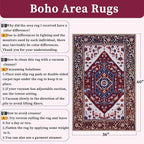 SERISSA Area Rug 3x5 Boho Rugs for Bedroom, Washable Non-Slip Living Room Rug, Ultra Soft Print Distressed Vintage Burgundy Navy Rug Low-Pile Throw Carpet for Entry Kitchen Nursery Dorm Decor