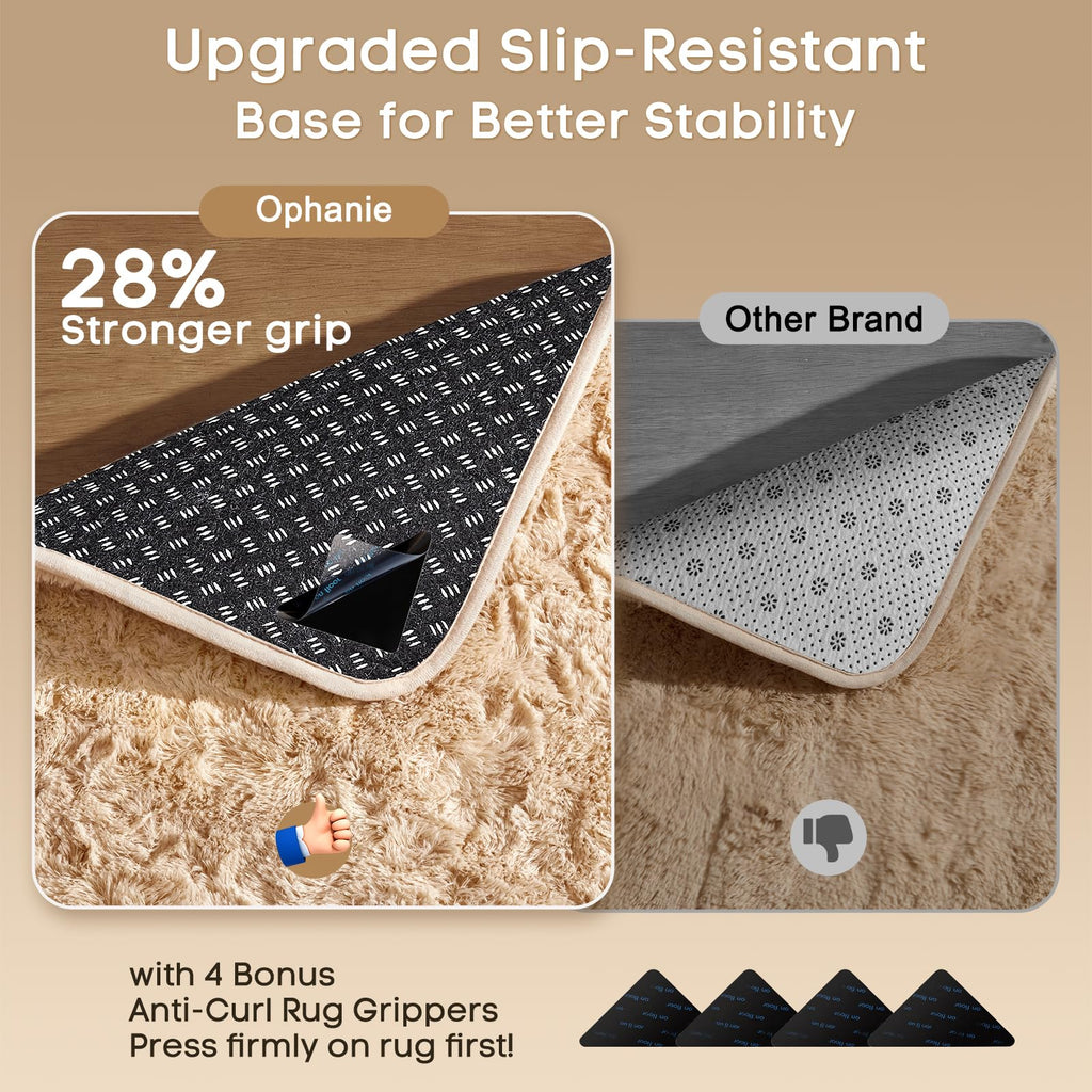 Ophanie Beige Rugs for Living Room Bedroom, 5x8 Fluffy Fuzzy Furry Carpet, Plush Soft Shaggy Bedside Indoor Floor Area Rug for Kids Nursery Home Decor with Over 999 pcs Non-Slip Backing Pattern
