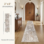 UERMEI 2X8 Washable Runner Rug for Hallway: Soft Neutral Modern Abstract Area Rug - Non-Slip Low Pile Long Throw Indoor Carpet for Kitchen Entryway Kitchen Bedroom Laundry Bathroom - Brown/Grey/Red