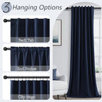 Guken Navy Blue 100% Blackout Curtains 120 Inch Length 2 Panels Set for Living Room Bedroom Back Tab Thermal Insulated Black Out Linen Drapes Room Darkening Window Curtains 120 Inches Long
