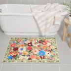 Area rugs 24x17 Inch Home Decor Entry Rug Green, Small Door Mat Bath Mats for Bathroom, Ultra-Thin Non Slip Floral Low Pile Tub Mat for Sink Shower Doorway Tub Kitchen Sink(2 x 1.4 ft, Green Garden)