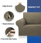 KEKUOU Stretch Sofa Cover Slipcover ，Couch Covers for 3 Cushion Couch Sofa pet Friendly (78"-94") Furniture Protector Sofa with Elastic Bottom for Kids,Dog, Jacquard Small Checked(Large,Khaki)