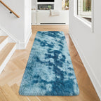 JiaoBaba Super Soft Fluffy Living Room Area Rug 2x5 ft Tie-Dyed Light Blue Shaggy Furry Carpet Washable Non-Slip Floor Rugs Bedroom Bedside Nursery Rug Fuzzy Girls Boy Dorm Home Decor Aesthetic