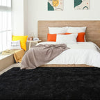 Amearea Shag Fluffy Area Rug for Bedroom Girls Living Room, Extra Soft and Fuzzy Shaggy Rugs, Non Slip, Solid Color Carpet Mat for Boys Nursery Home, Black 6x9 Feet