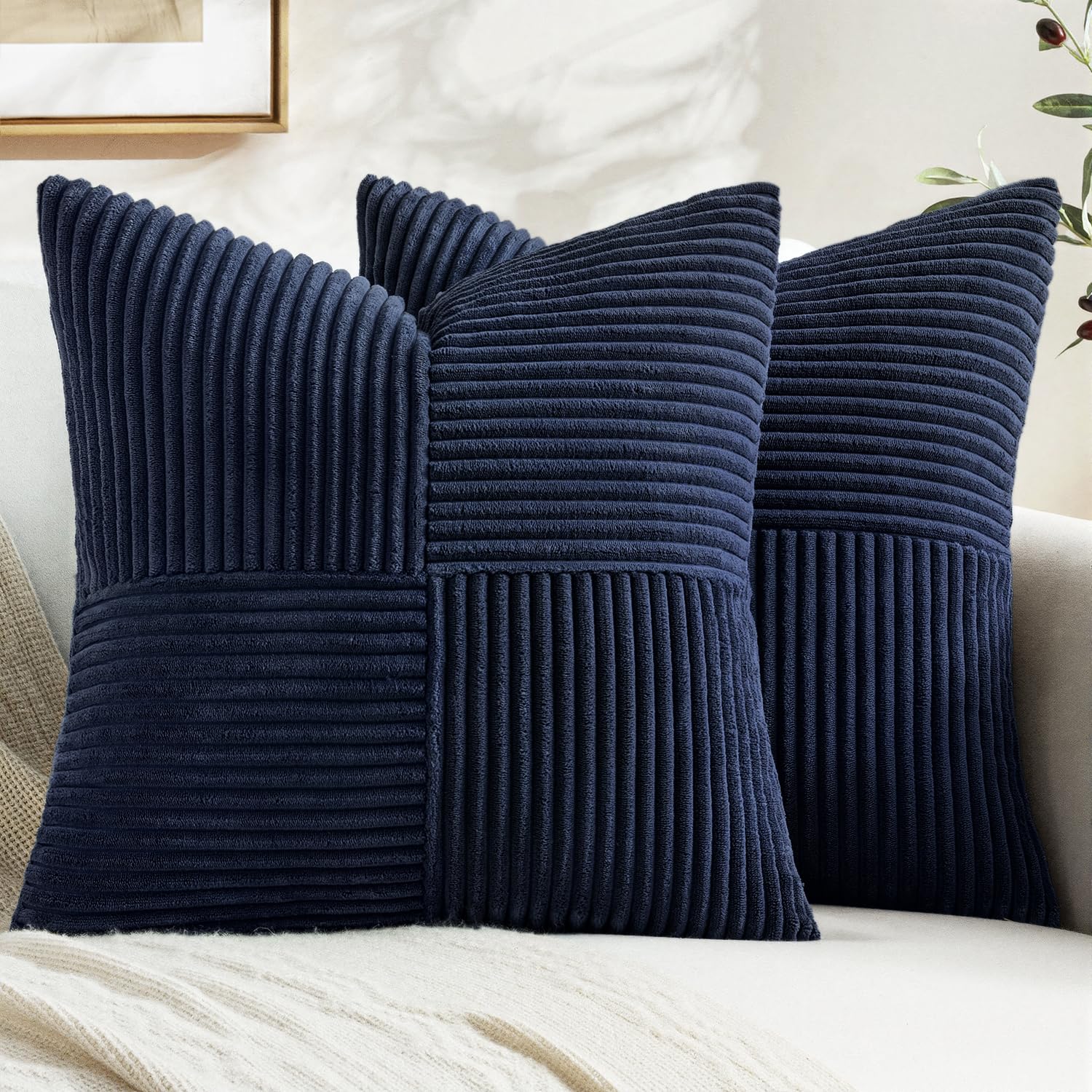 MIULEE Navy Blue Decorative Throw Pillow Covers for Couch 18x18 Inch