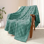 Exclusivo Mezcla Fleece Throw Blanket for Couch,Super Soft and Warm Lightweight Checkered Pattern Blankets for All Seasons,50x60 Inches, Celadon