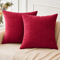 MIULEE Soft Chenille Throw Pillow Covers Red 18x18 Inch Pack of 2
