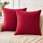 MIULEE Soft Chenille Throw Pillow Covers Red 18x18 Inch Pack of 2