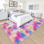 Fluffy Rainbow Colorful Rug for Living Room 5x8 Kawaii Rainbow Tie Dye Area Rug Fuzzy Indoor Floor Unicorn Rug for Bedroom Girls Kids Nursery Baby Princess Room Dorm Home Decor Aesthetic Carpets