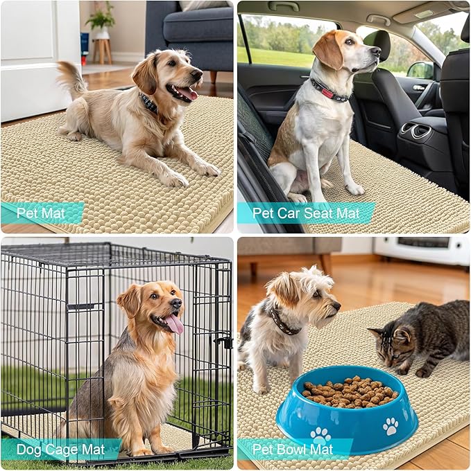 OLANLY Dog Door Mat for Muddy Paws 59x20, Absorbs Moisture and Dirt, Absorbent Non-Slip Washable Doormat, Quick Dry Chenille Mud Mat for Dogs, Entry Indoor Entryway Carpet for Inside Floor, Sand