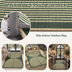 Lahome Enfys Modern Rainbow Easy Jute Entry Rug, 3x5 Washable Outdoor Patio Porch Rug, Farmhouse Non Slip Non Shedding Dark Green Carpet for Dorm Living Room Deck Front Door Kitchen