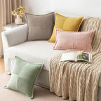 MIULEE Decorative Throw Pillow Covers for Couch Bed Livingroom 16x16 Inch Set of 2 Light Brown Boho Accent Throw Pllows Broadside Striped Patchwork Soft Corduroy Pillowcases