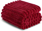 Exclusivo Mezcla Fleece Throw Blanket for Couch, Super Soft Striped Jacquard Bed Blanket, Lightweight Fuzzy Cozy for All Seasons, 50x60 Inches, Deep Red