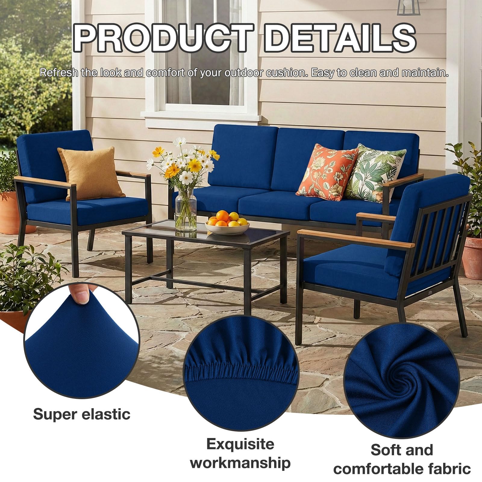 hyha 8Pcs Patio Cushion Covers, Stretch Outdoor Couch Cushion Covers