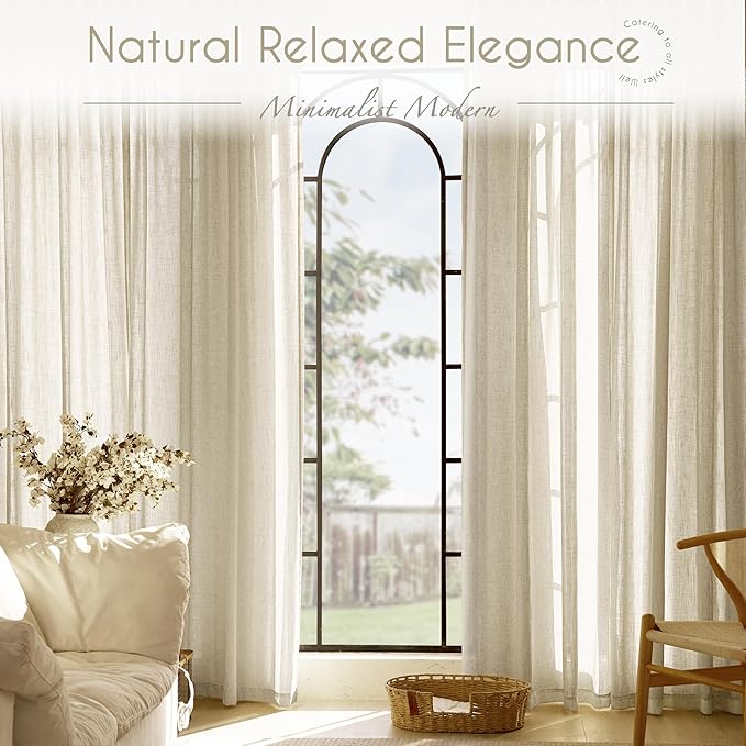 Faux Linen Beige Curtains 120 inches Long for Living Room Rustic Farmhouse Linen Drapes Semi Sheer Burlap Textured Canvas Cloth Curtain Panels Set of 2 Kahki Tan Colored