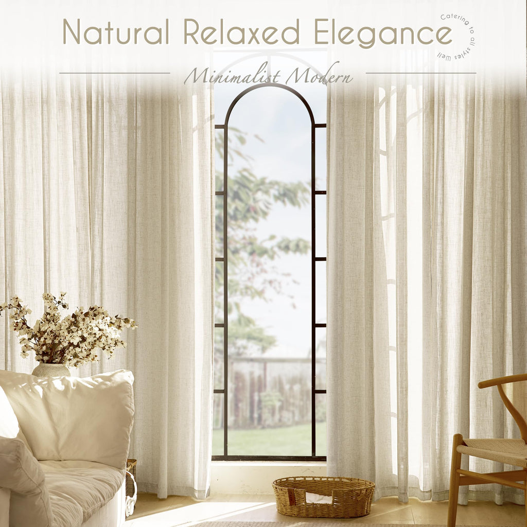Jolilight Faux Linen Beige Curtains 102 inches Long for Living Room Rustic Farmhouse Linen Drapes Semi Sheer Burlap Textured Canvas Cloth Curtain Panels Set of 2 Kahki Tan Colored