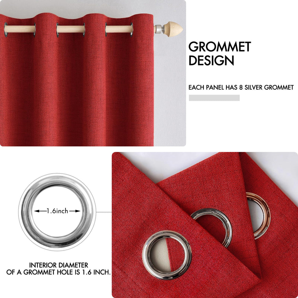 MIULEE 100% Blackout Linen Curtains for Bedroom 52x96 Inches Red
