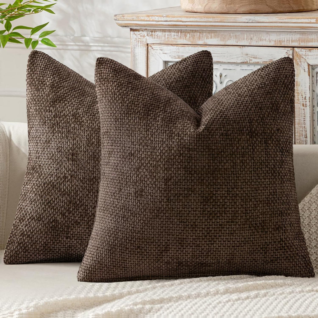 MIULEE Decorative Couch Throw Pillow Covers 18x18 Inch Dark Brown 2 Pack
