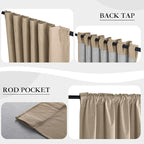 RYB HOME 100% Blackout Flax Linen Curtains, UV Protection Drapes for Bedroom, Rod Pocket & Back Tab UV Protection Drapes, Living Room & Villa Theater, Set of 2, W52 x L108, Mocha