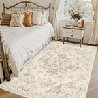 5x7 Area Rugs for Living Room: Vintage Boho Neutral Washable Rug Indoor Soft Large Area Rug Carpet for Bedroom Nursery Farmhouse Dining Room Office Floor Non-Slip Low Pile Under Table Rug Beige/Ivory