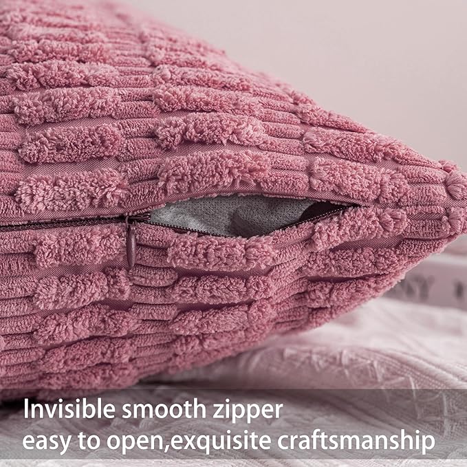 Aegero Pack of 2 Corduroy Decorative Throw Pillow Covers 16x16 Inch, Pink