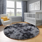 ONASAR Tie-Dyed Dark Grey Round Area Rug 4ft, Ultra Soft Bedroom Circle Rugs for Kids Girls Boys Teen, Fluffy Plush Shaggy Carpet Floor Mats for Nursery Dorm Living Room Office Home Decor