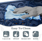 Boho Blue Floral Leaves Outdoor Indoor Entrance Doormats, Absorbent Durable Heavy Duty Welcome Front Door Mat,Thick Natural Rubber Back,Easy Clean Entryway Mat 23x35 Inch, Low Profile