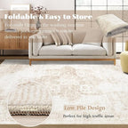 VECARF Area Rug 10x12 Washable Rug, Vintage Boho Medallion Rugs Non-Slip Soft Low Pile Large Distressed Rug Indoor Retro Carpet for Living Room Bedroom Dining Room Home Office (Beige, 10'x12')