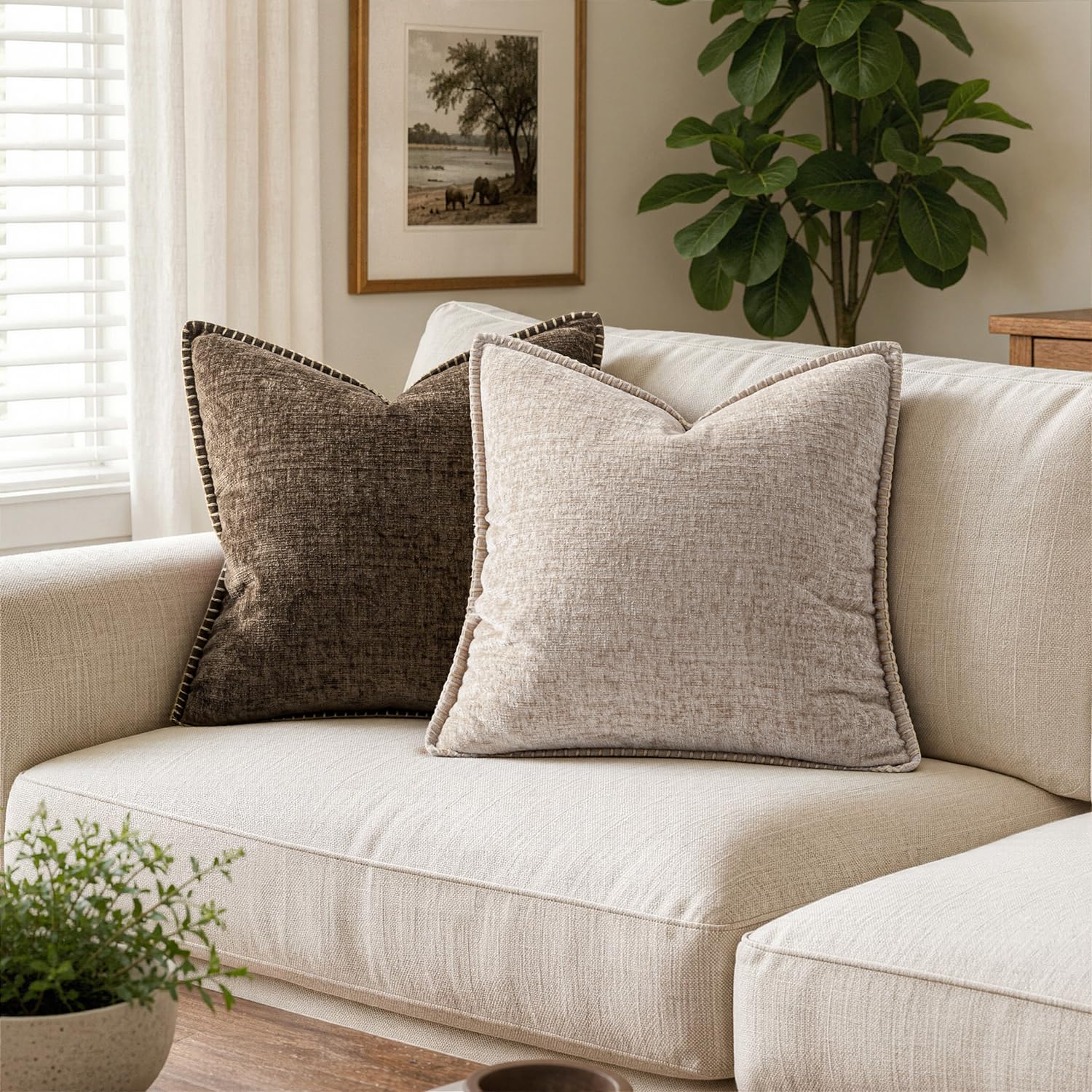 MIULEE Decorative Couch Throw Pillow Covers 20x20 Inch Taupe 2 Pack