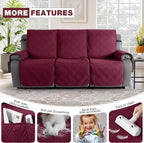 TAOCOCO 100% Waterproof Recliner Sofa Covers 3 Seater, Split Couch Covers for Reclining Couches, Non Slip Reclining Couch Covers with Double Straps for Kids Pets(3 Seater, Wine)
