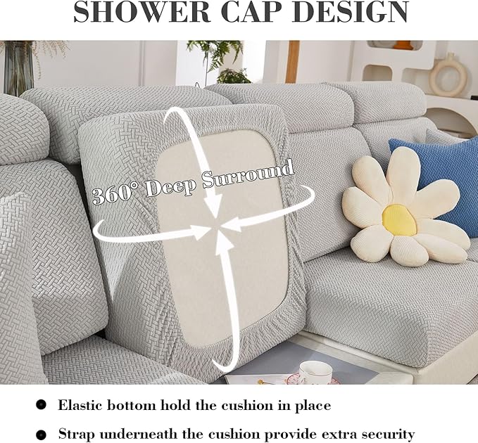 Couch Covers for 3 Cushion Sofa Pet Friendly Couch Cushion Covers Universal Sofa Covers Washable Stretch Slipcovers for Sectional Sofa (Texture Light Gray,Large Triple Seat Cover)
