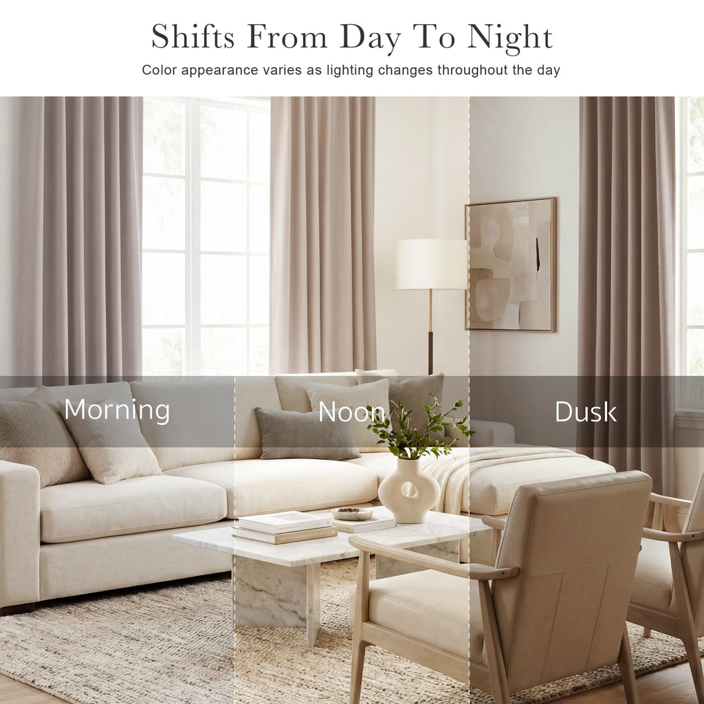 PONY DANCE Blackout Window Curtains - Back Tab Window Treatments Curtain Panels/Draperies Room Darkening Noise Reducing Home Fashion, Wide 42 x Long 45 inches, Light Taupe, One Pair